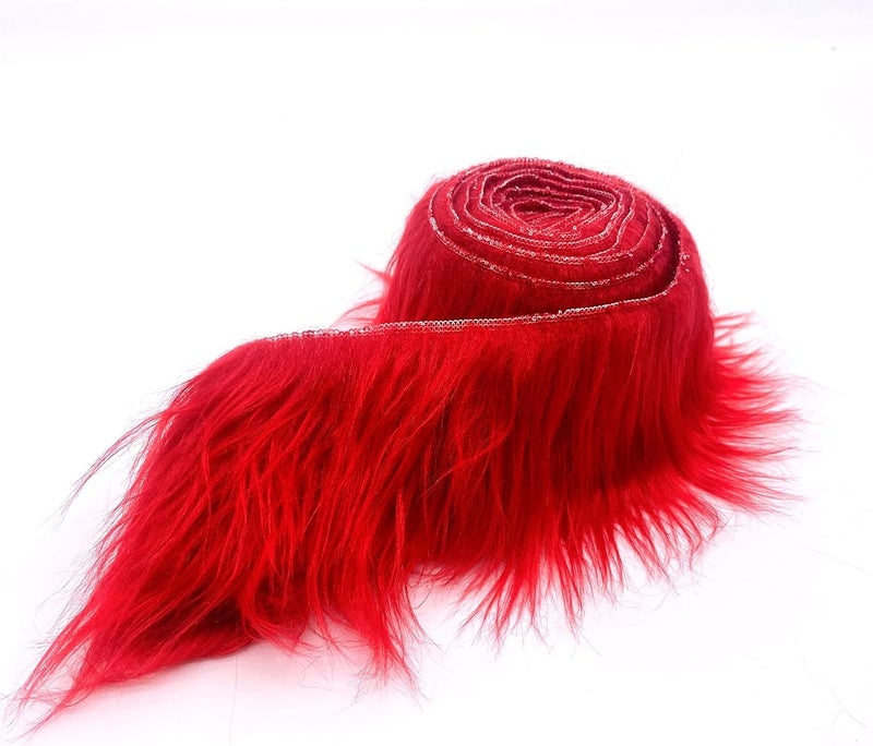 Ice Fabrics Craft Faux Fur Fabric Pre Cut Rolls - 4""x60"" Fur Ribbon Faux Mohair Fabric Fur Strips - Super Soft Craft Fur Trim Fuzzy Fabric - Faux Fur for Crafts  Costumes & Decoration - Red - 4x60 - Image 1